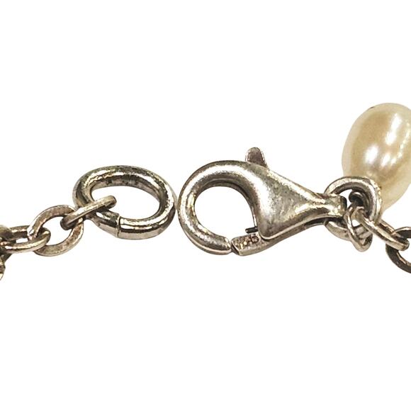 Elegant Sterling Silver Dangle Bracelet with Cultured Pearls - 7" - Picture 2 of 2
